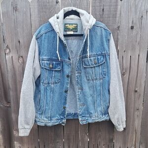 Rare VTG Looney Tunes Bugs Bunny Daffy Taz 1993 Hoodie Denim Jean Jacket 90s L